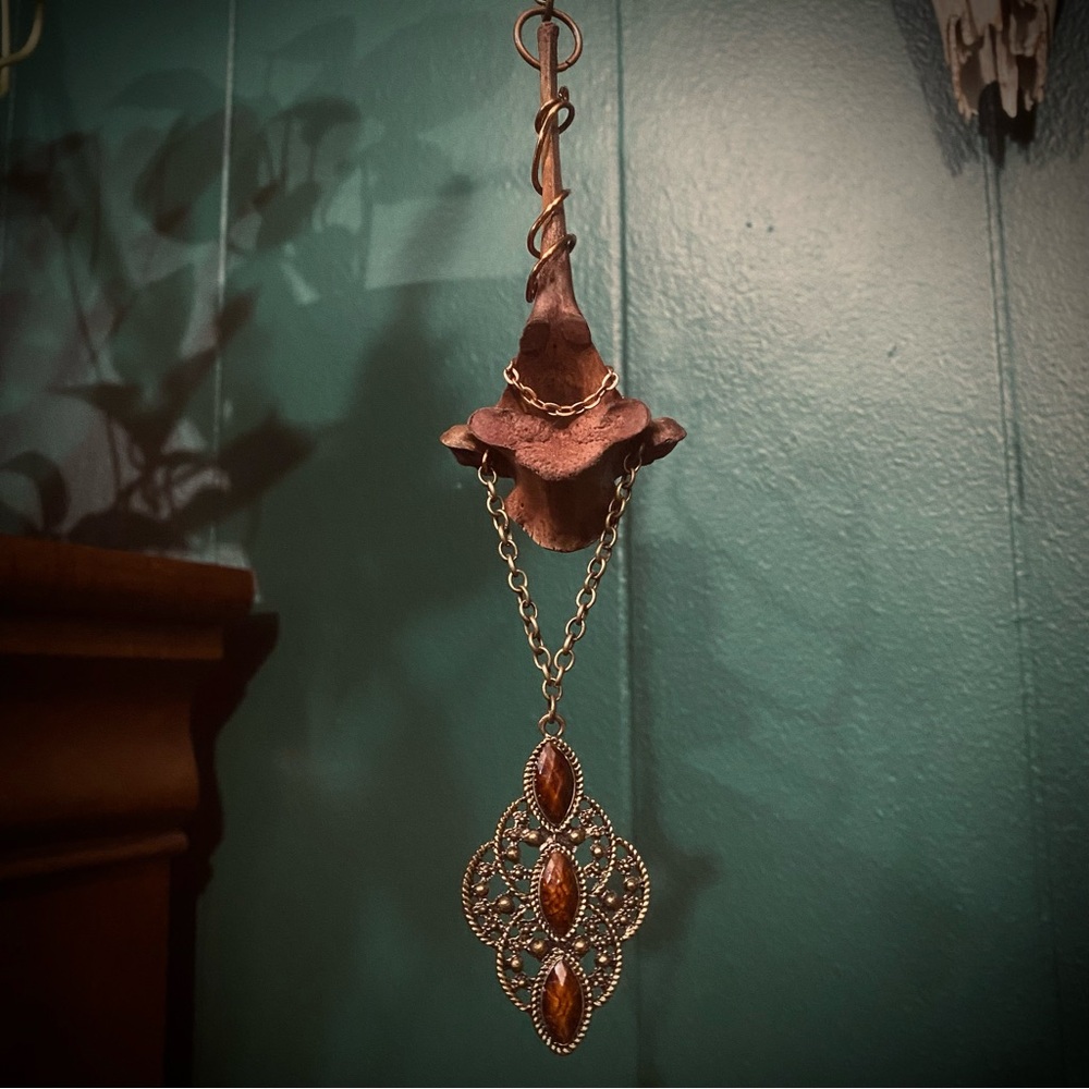 Dyed Deer Vertebrae Bone Copper Wire Brass Chain Necklace